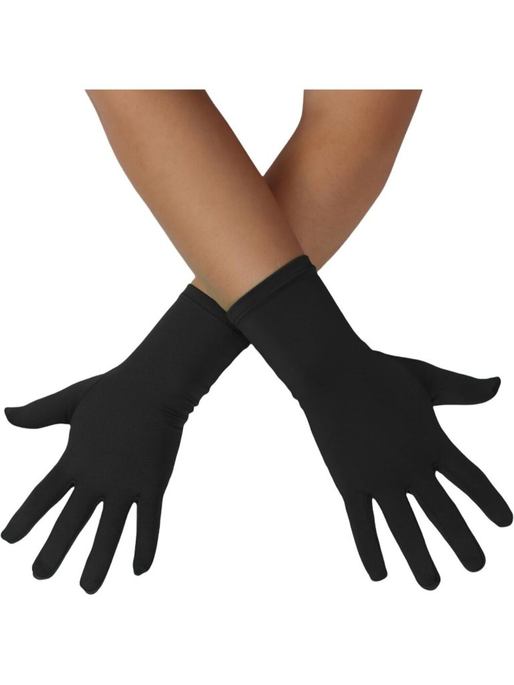 Men's and Women's Black Length Spandex Stretch Halloween Wedding Prom Gloves